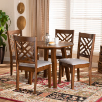 Baxton Studio Lilly-Grey/Walnut-5PC Dining Set Lilly Modern and Contemporary Grey Fabric Upholstered and Walnut Brown Finished Wood 5-Piece Dining Set